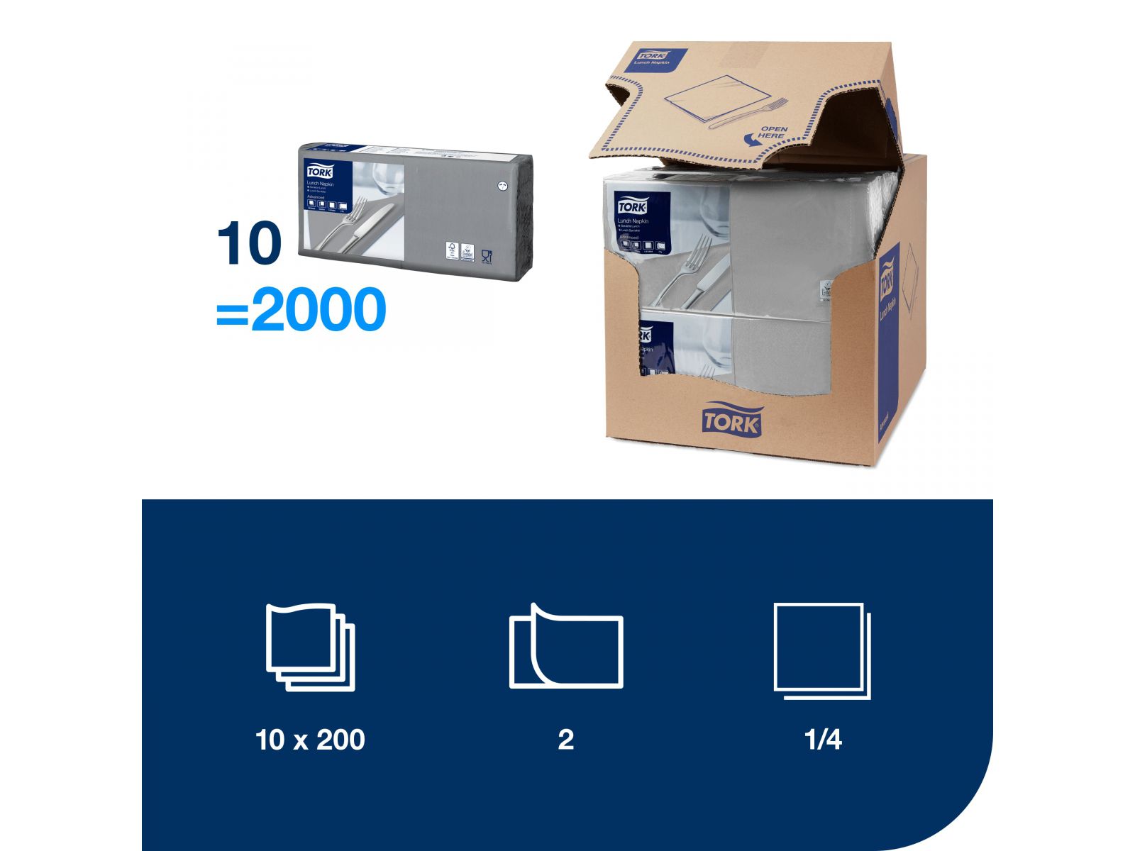 Serwetki Tork 33x33 477205 Szara Karton 2000 serwetek (10 x 200) Składana 1/4